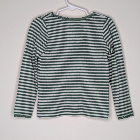 Mini Boden Green Stripe Pointelle Shirt 3/4 - Picture 2 of 5